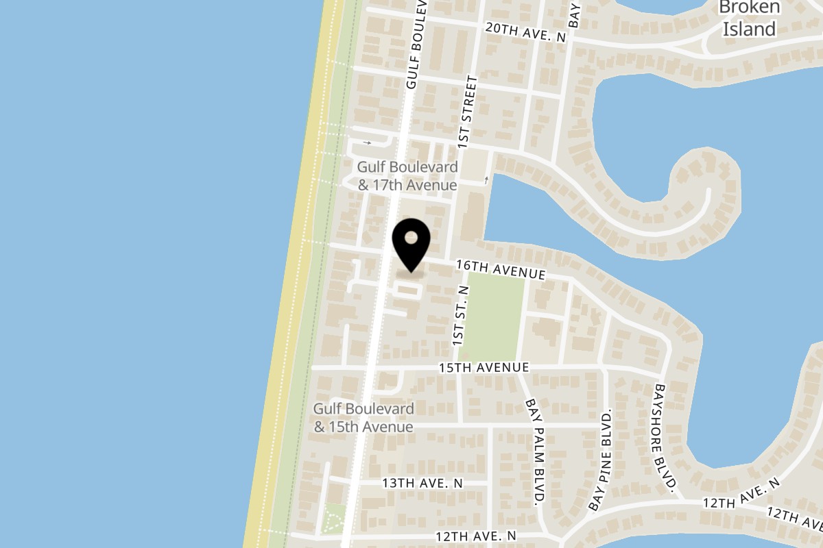 Map showing the location of Keegan's Seafood Grille on 1519 Gulf Blvd in Indian Rocks Beach